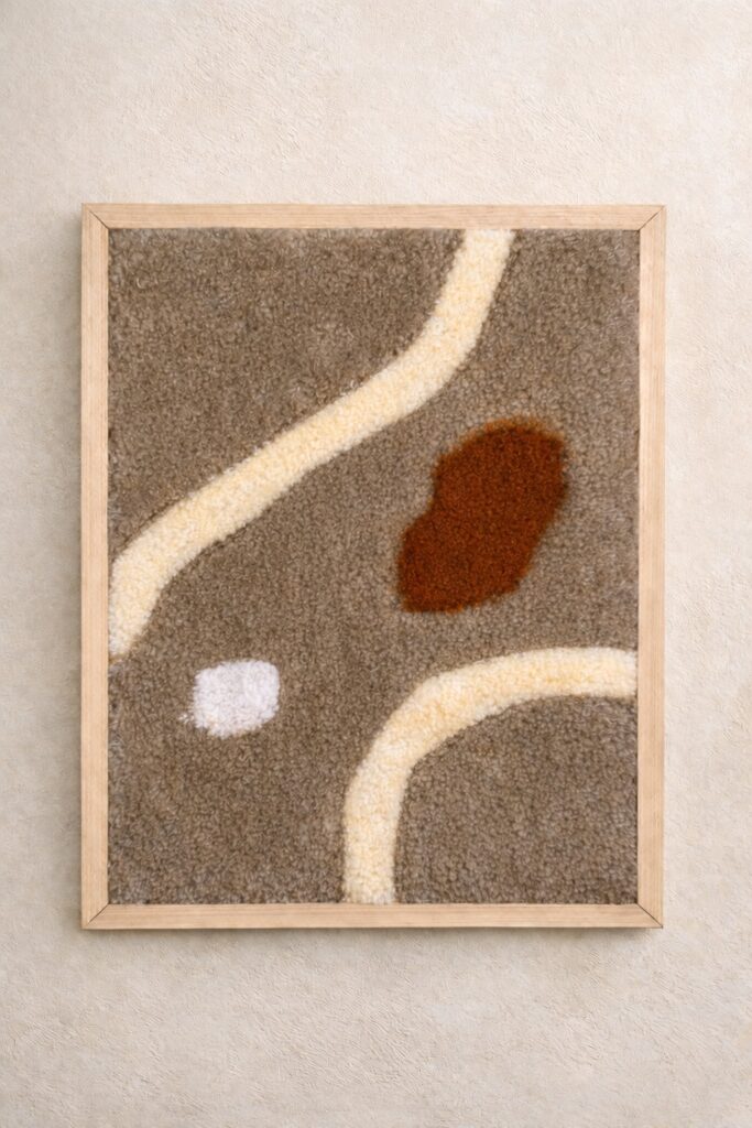 œuvre textile tufting minimaliste fabriquée à la main à Marrakech