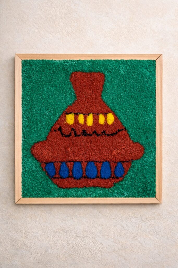 œuvre textile en tufting avec textures et couleurs artisanales Marrakech