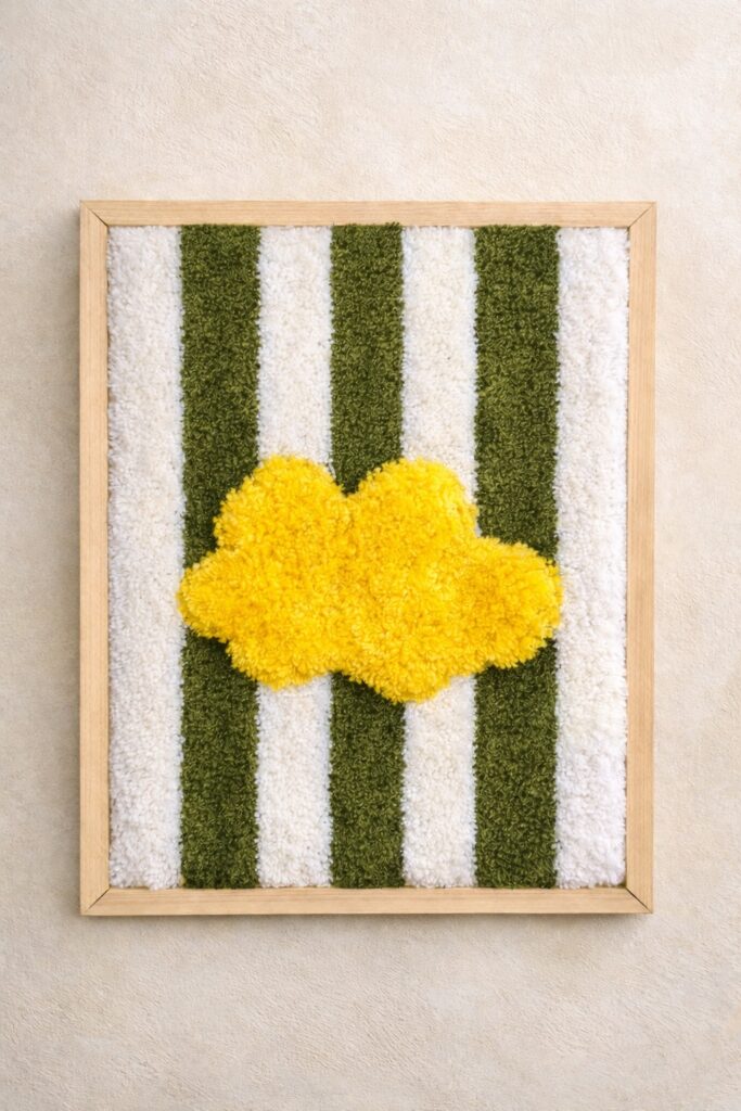 tableau tufting artistique avec relief textile réalisé artisanalement à Marrakech