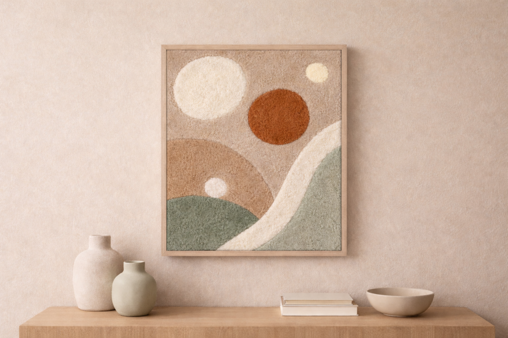 tableau tufting artisanal réalisé à Marrakech